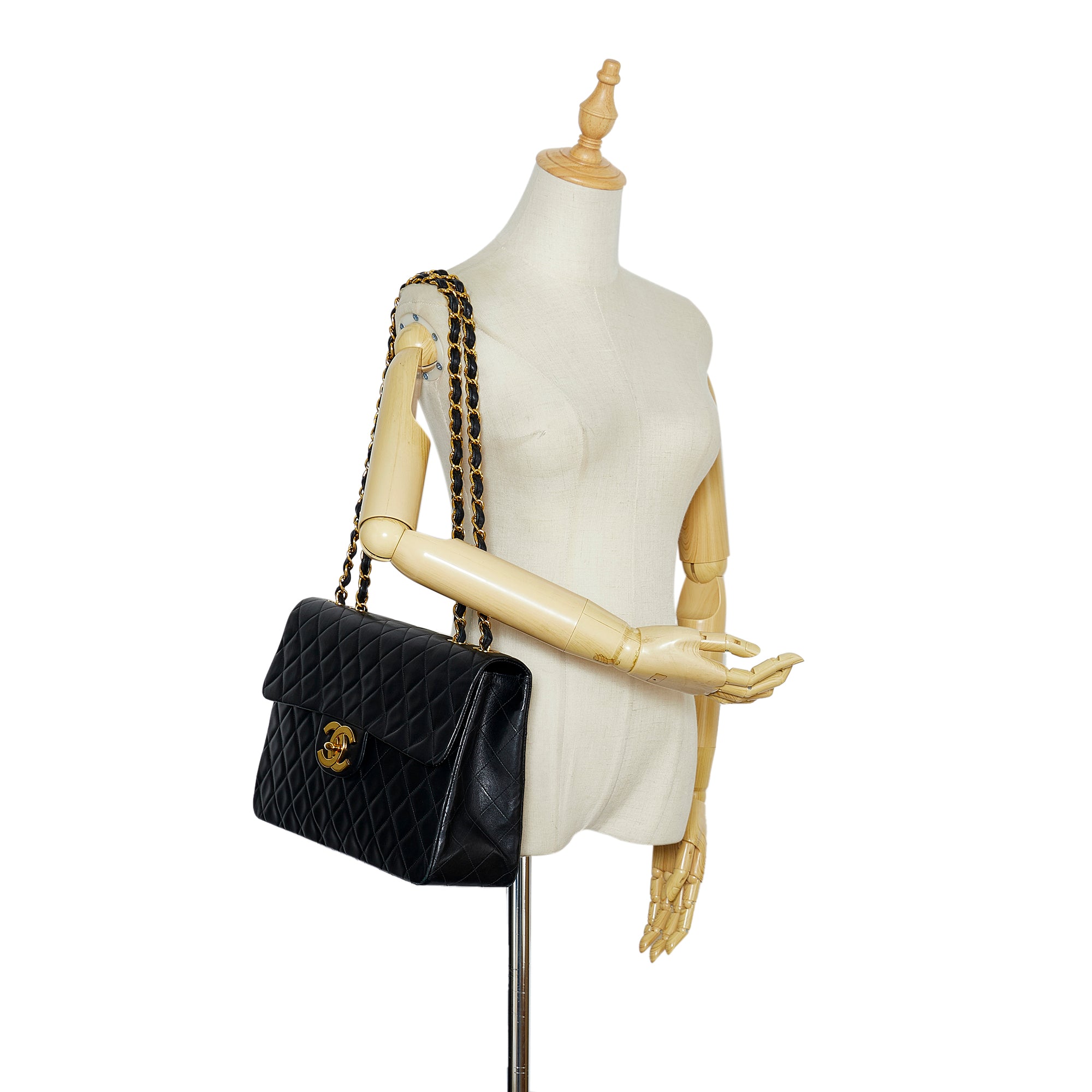 Chanel Vintage Black Lambskin XL Jumbo Shopping Tote Bag