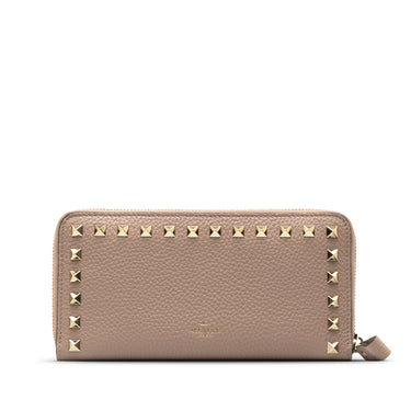 Pink Valentino Rockstud Zip Around Leather Long Wallet - Designer Revival