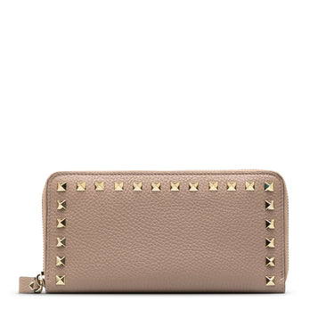 Pink Valentino Rockstud Zip Around Leather Long Wallet - Designer Revival