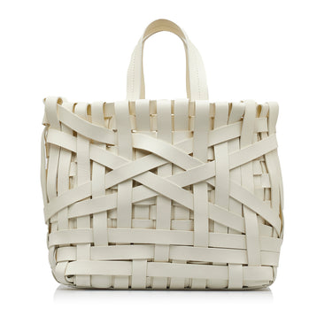 White Jil Sander Woven Leather Basket Tote - Designer Revival