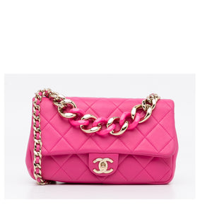 Pink Chanel Mini Classic Square Lambskin Single Flap Crossbody Bag