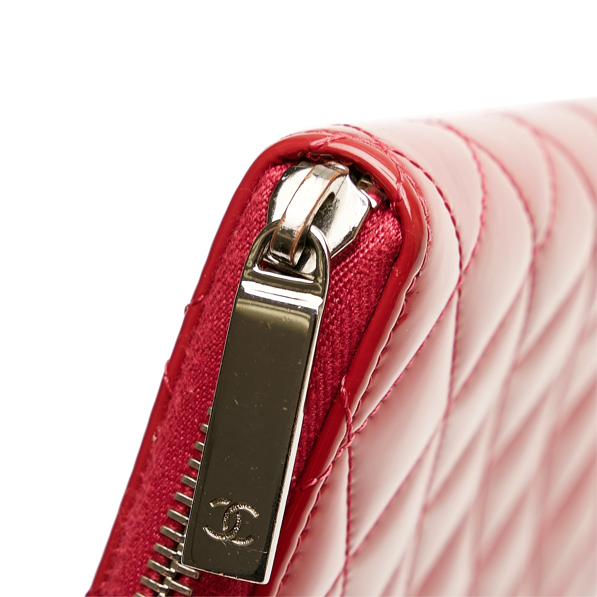 Red Chanel Brilliant Patent Zip Around Wallet