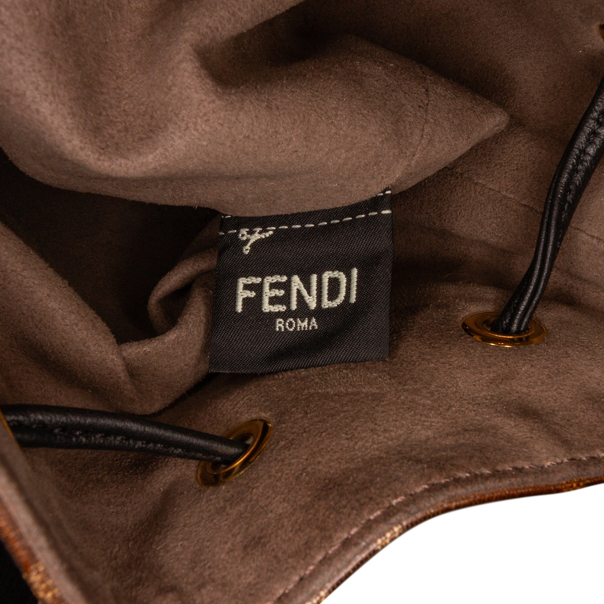 Fendi Brown/Black Leather and PVC FF Logo Print Mon Tresor Bucket