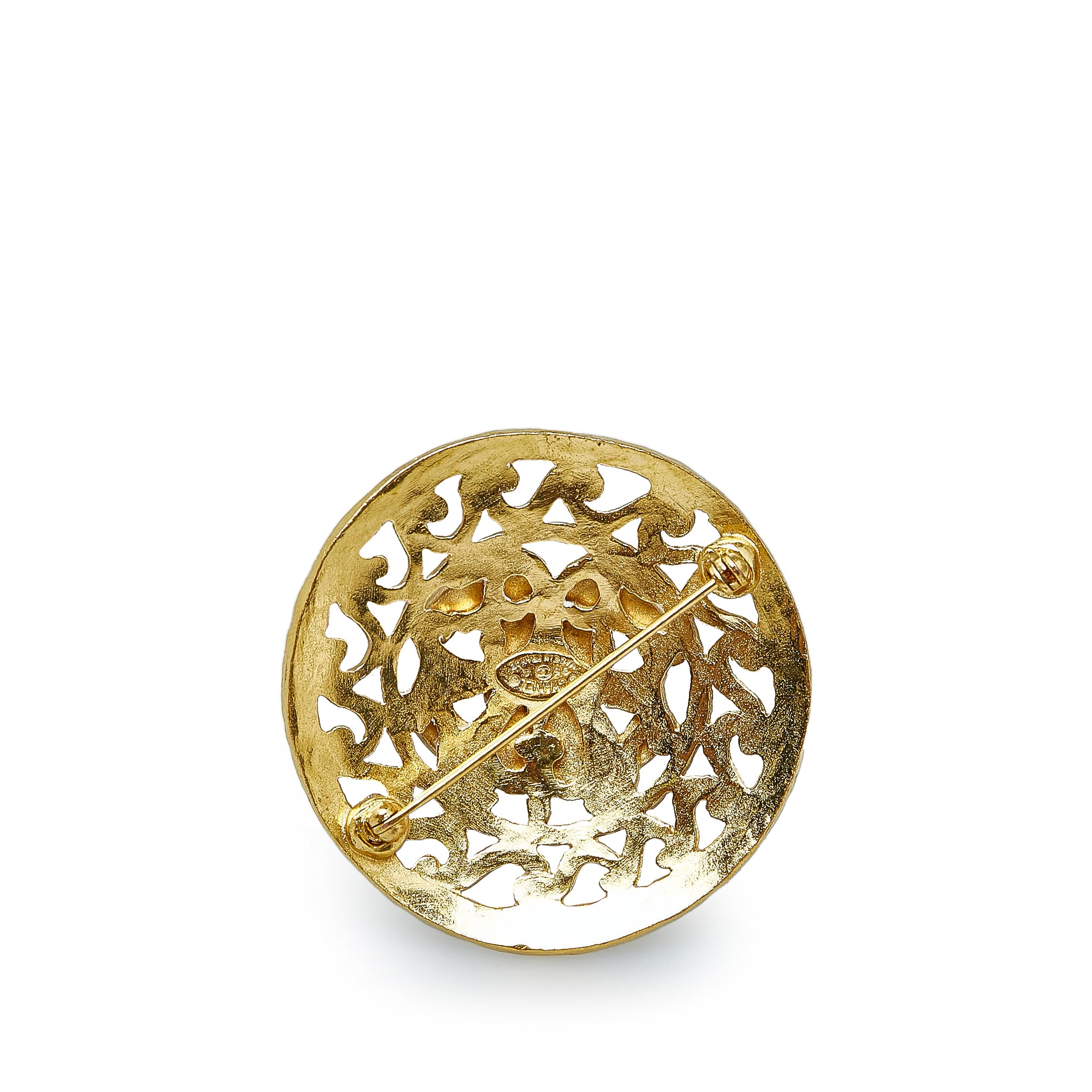 Chanel - Vintage Gold Tone Metal CC Logo Lapis Stone Brooch 95A 1995 French Gilt