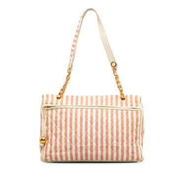 Pink Chanel Striped Linen XXL Travel Flap Bag