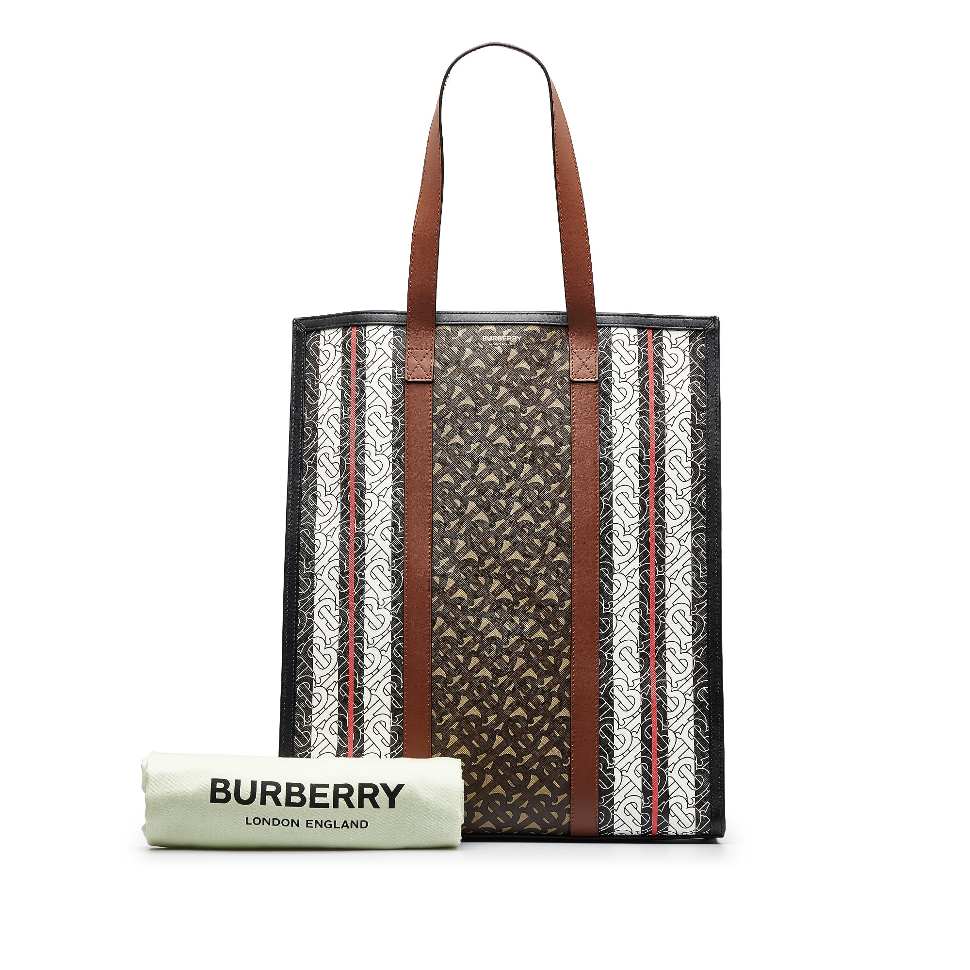 BURBERRY: Portrait bag in E-canvas with monogram print - Brown