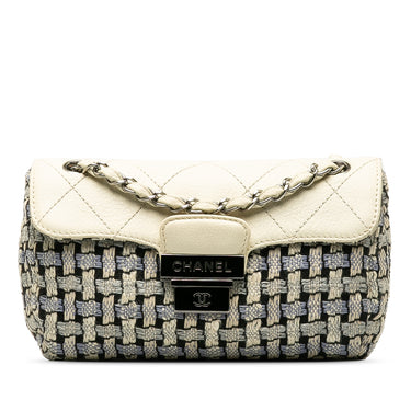 Beige Chanel Tweed Flap Shoulder Bag - Designer Revival