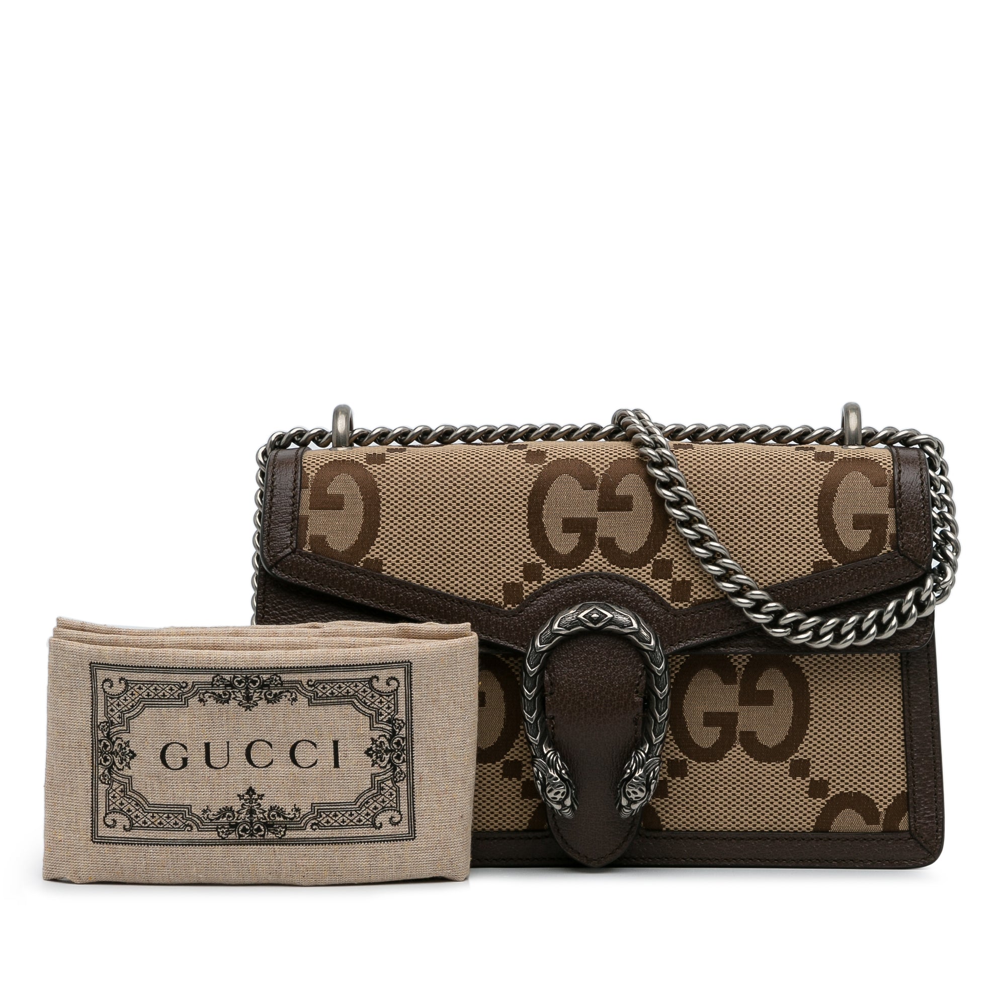 Gucci Dionysus Chain Wallet Jumbo GG Canvas Small Brown