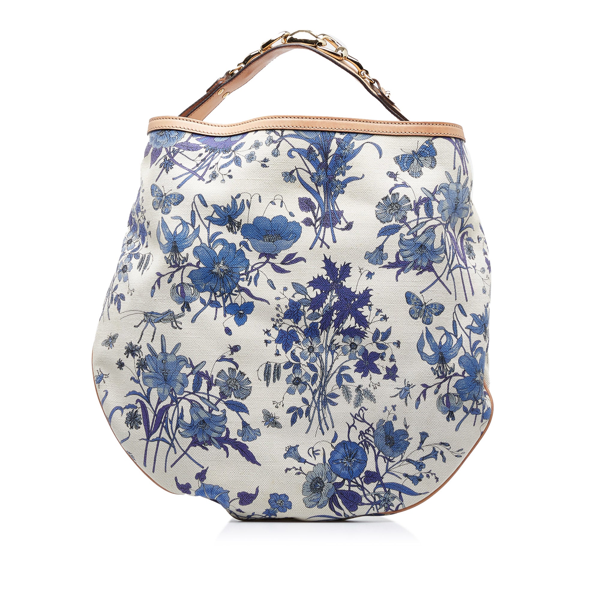 Gucci White Floral Print Canvas and Leather Small Horsebit Hobo at