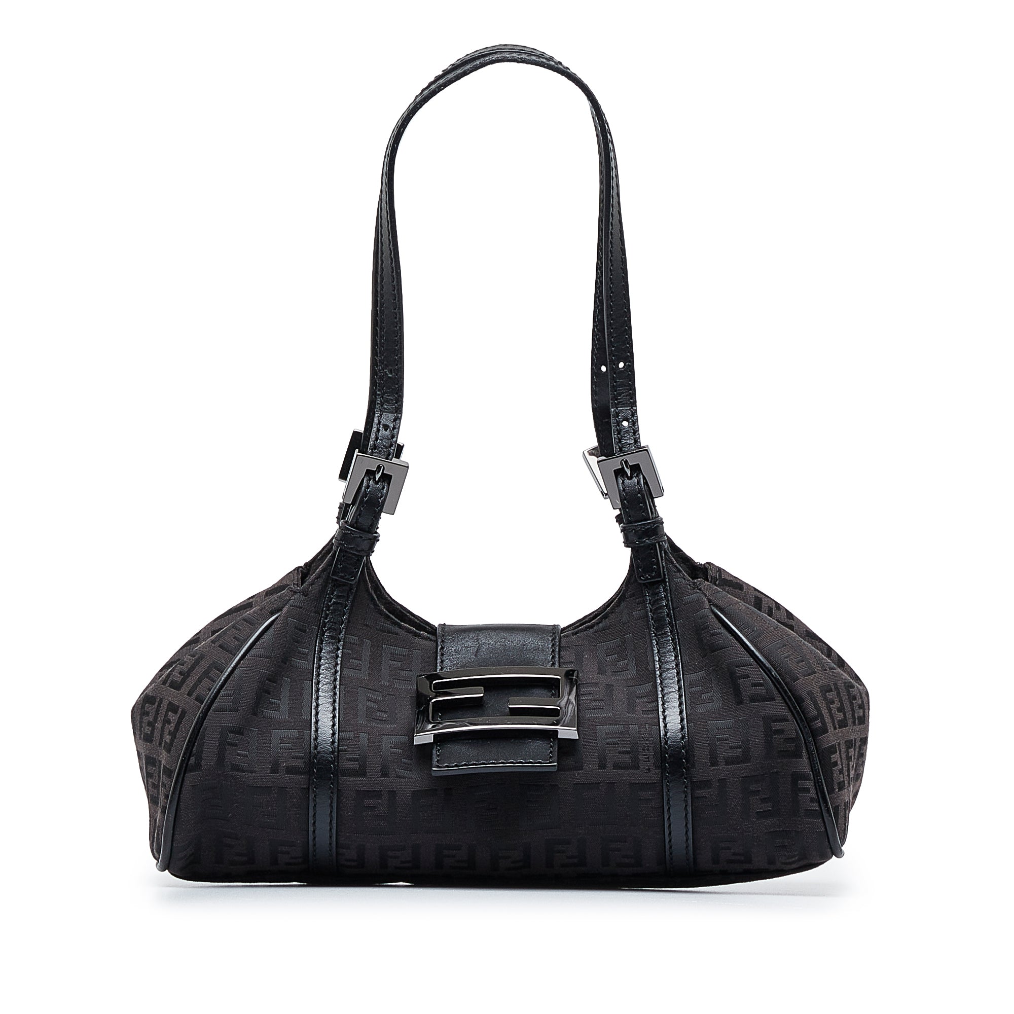 Authentic Fendi Vintage Leather Trimmed Zucchino tote bag handbag