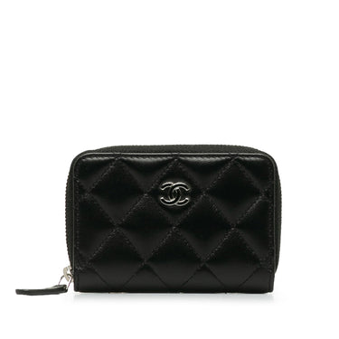 Black Chanel Quilted Lambskin Leather Coin Pouch - Designer Revival