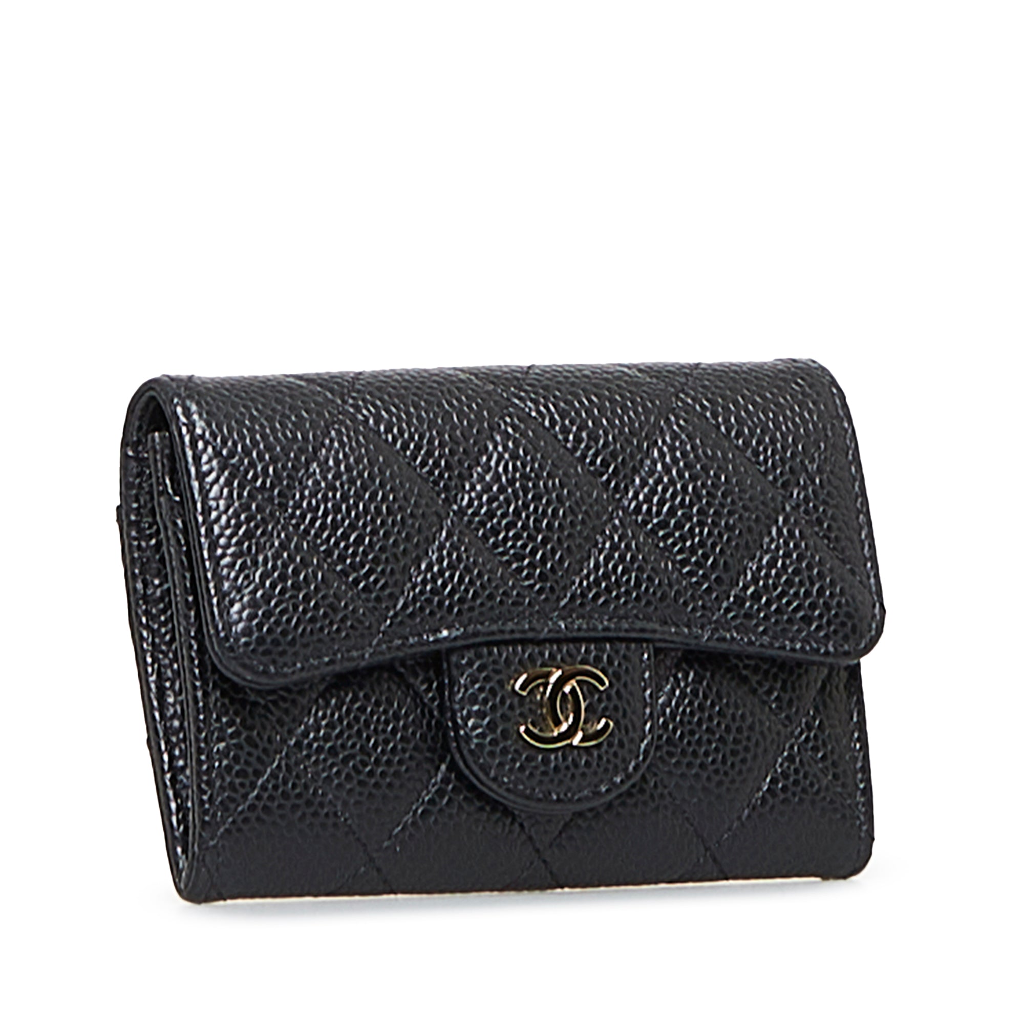 Collier Chanel Camelia en onyx, Black Chanel Caviar Leather Card Holder