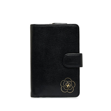 Black Chanel Camellia Leather Wallet - Designer Revival