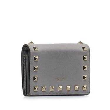 Gray Valentino Rockstud Bifold Leather Small Wallet - Designer Revival