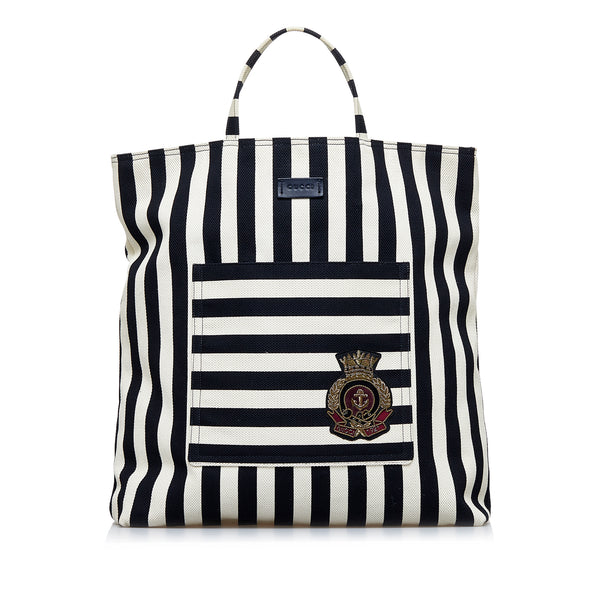 AmaflightschoolShops Revival, White Gucci Striped Canvas Tote Bag