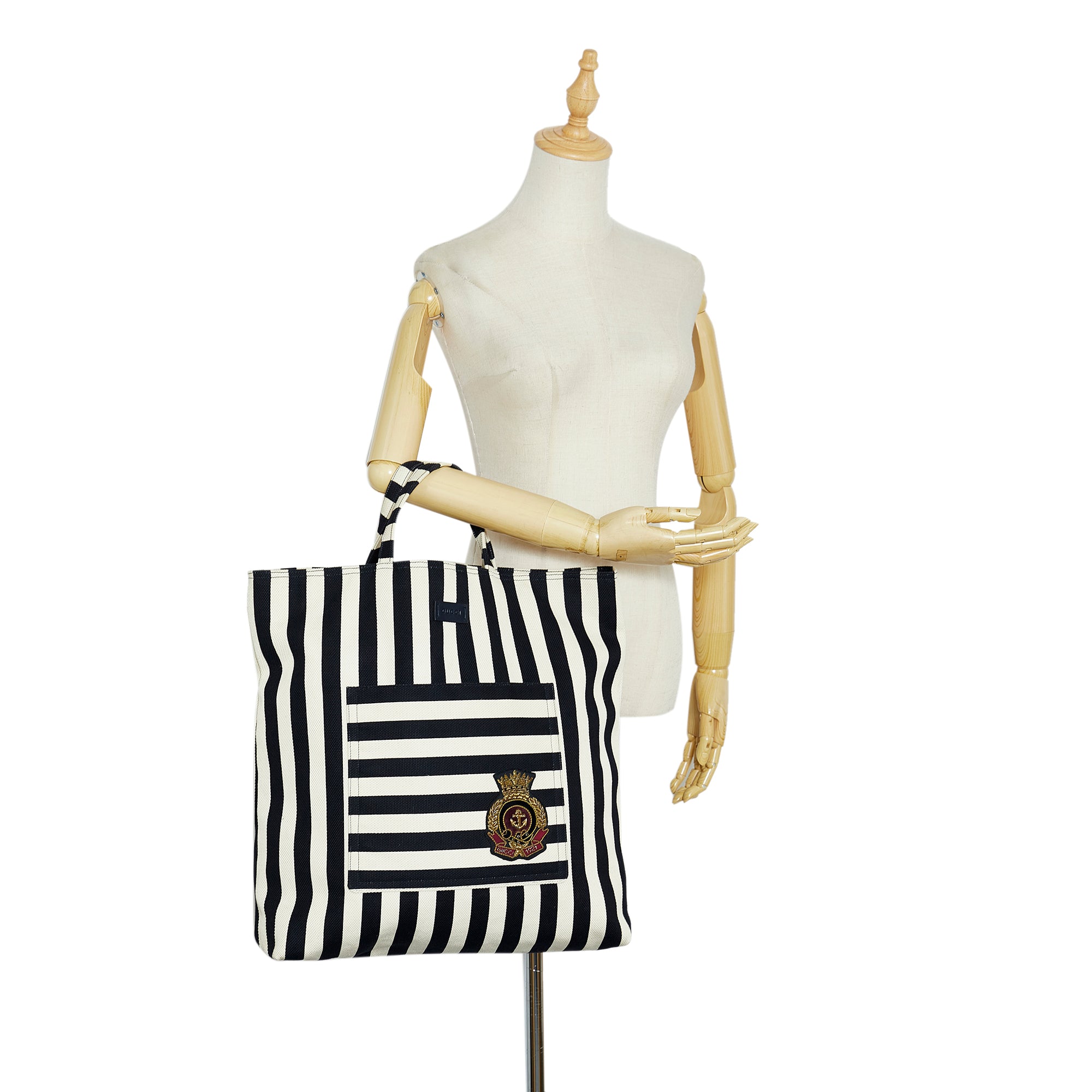 White GG-logo large Web Stripe canvas tote bag, Gucci