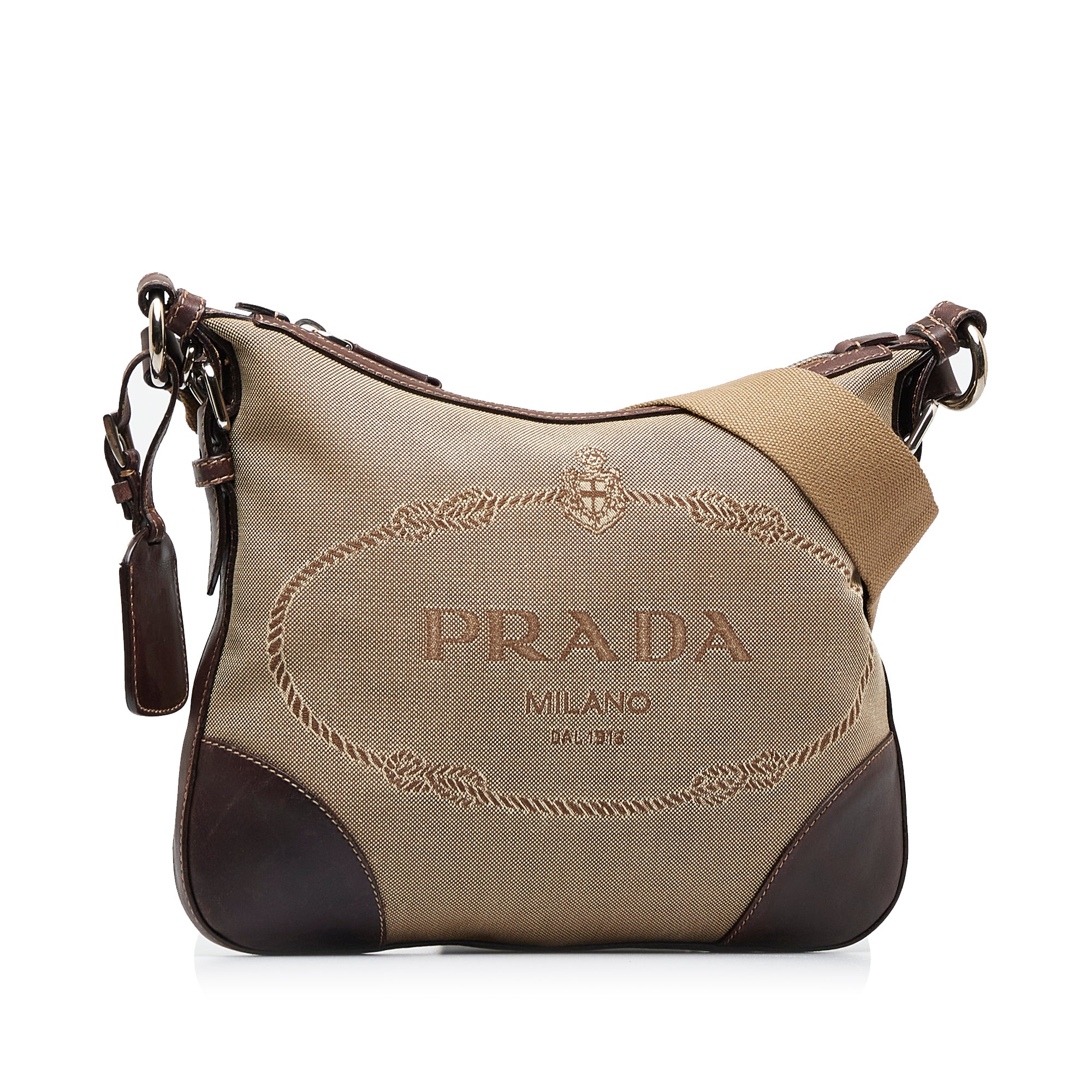 Prada Beige Canvas and Leather Jacquard Logo Satchel