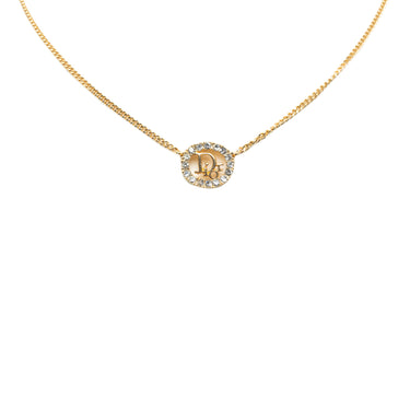 Gold Dior Logo Rhinestones Pendant Necklace