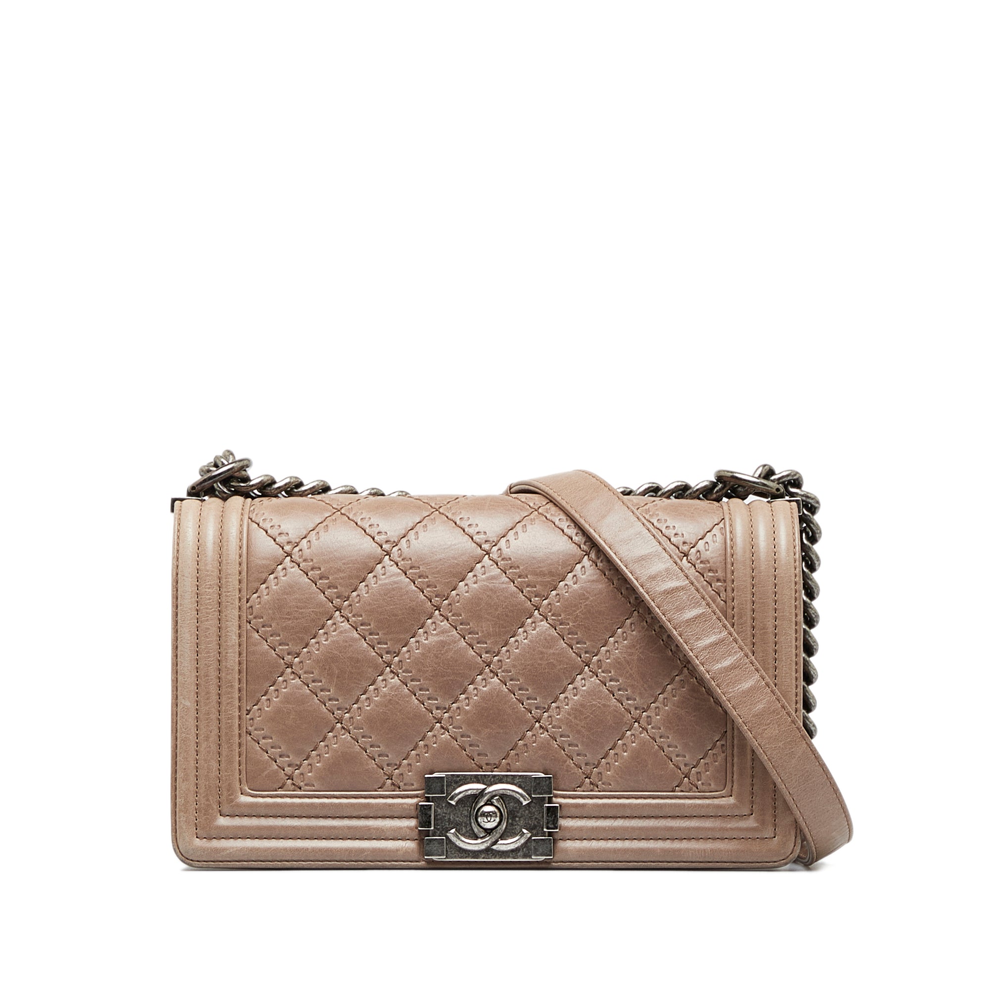 Chanel Quilted SHW CC Chain Shoulder Bag Calfskin Leather Brown