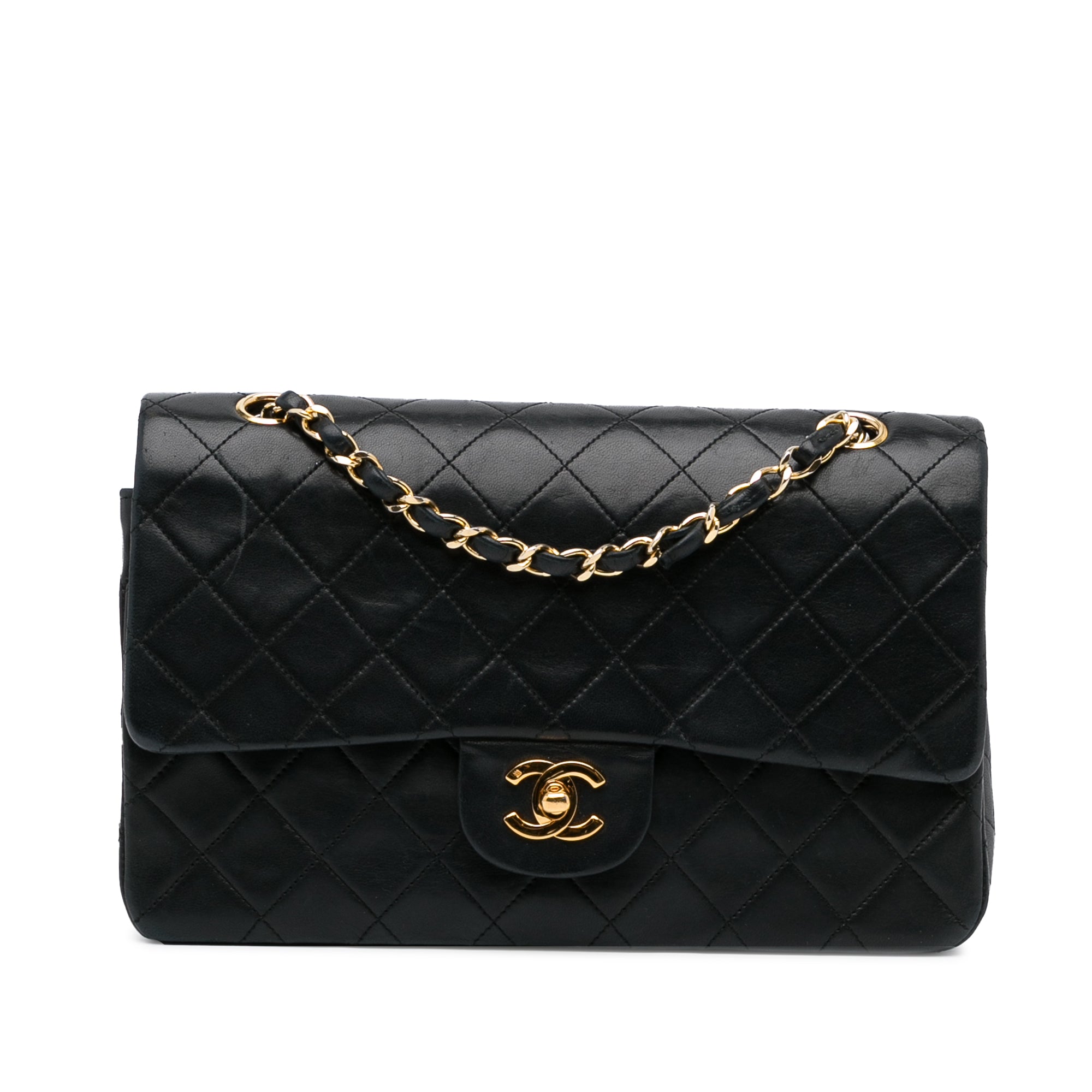 Black Chanel Medium Classic Lambskin Double Flap Shoulder Bag, Chanel  Classic Flap Bag Small Lambskin Leather