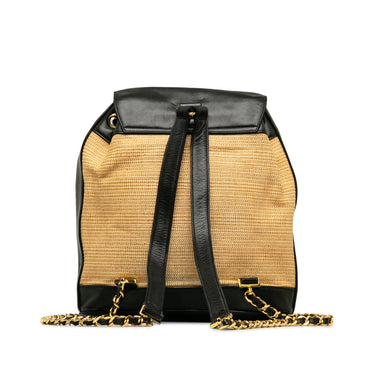Brown Chanel CC Raffia and Leather Duma Backpack - Designer Revival