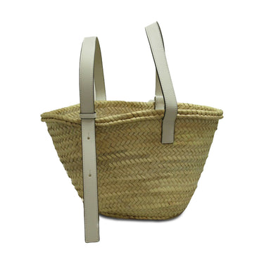 Beige Loewe Medium Raffia Basket Tote - Designer Revival