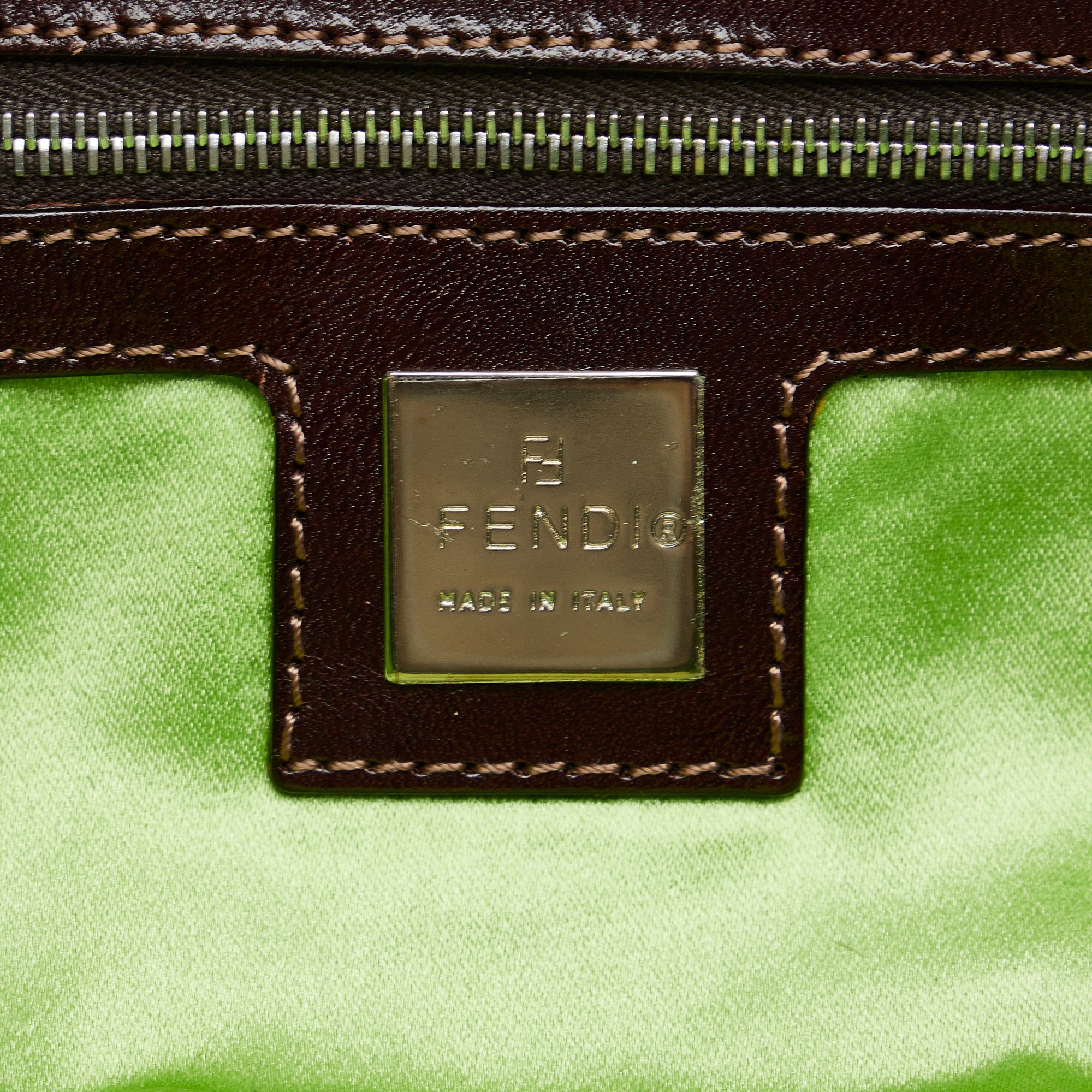 Green Fendi Embroidered Denim Baguette Crossbody Bag - Designer Revival
