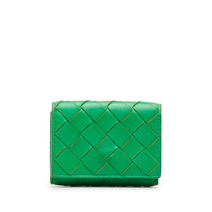 Green Bottega Veneta Intrecciato Trifold Wallet