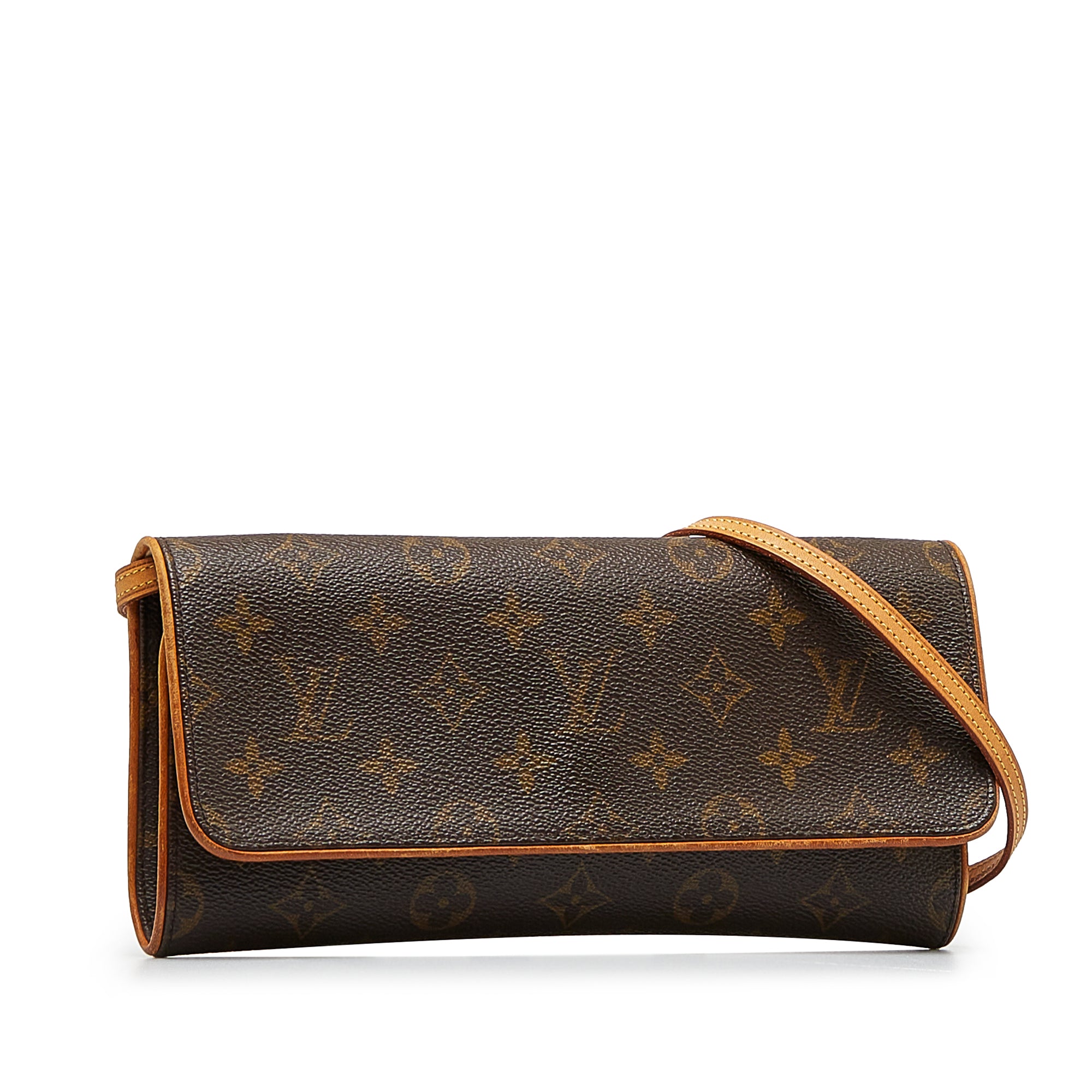 Louis+Vuitton+Pochette+Twin+Shoulder+Bag+PM+Brown+Leather for sale
