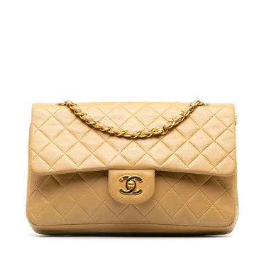 Tan Chanel Medium Classic Lambskin Double Flap Shoulder Bag - Designer Revival