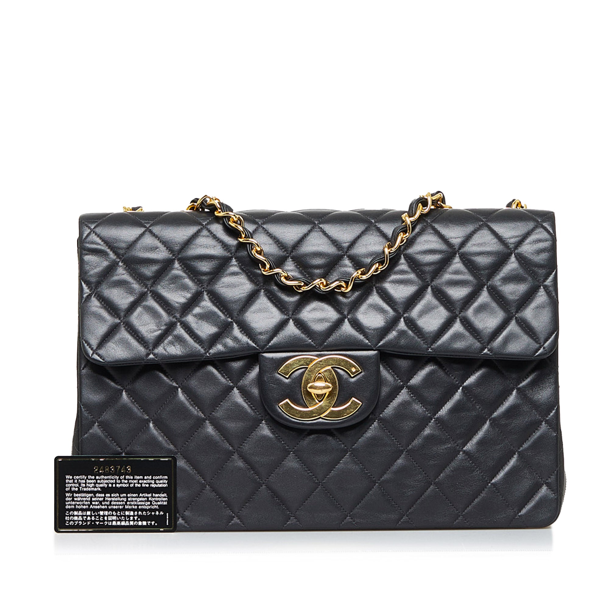 Chanel Quilted Black Caviar Leather Maxi Classic Silver Chain Flap Bag  922cas