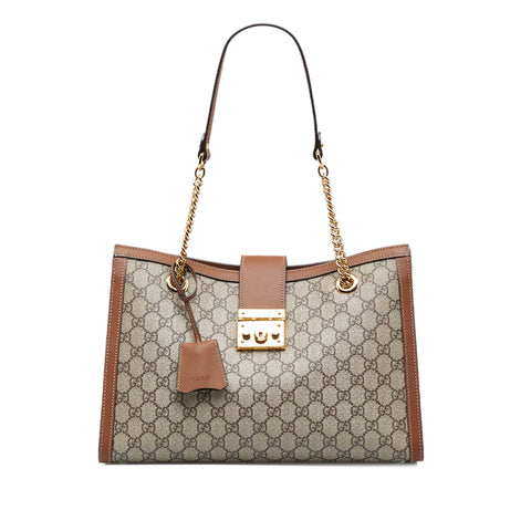 Brown Gucci Medium GG Supreme Padlock Tote Bag