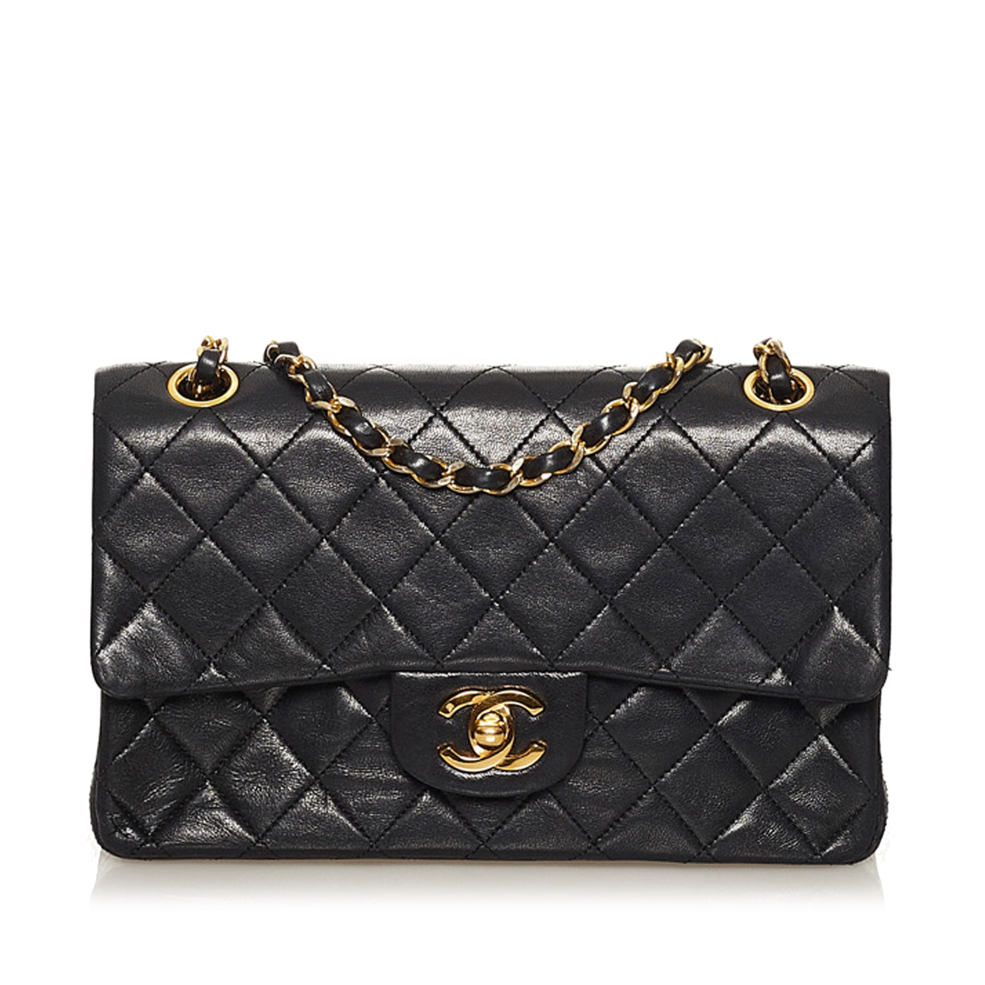 Chanel CC Black Quilted Lambskin Leather Mini Square Flap Bag on Chain – I  MISS YOU VINTAGE