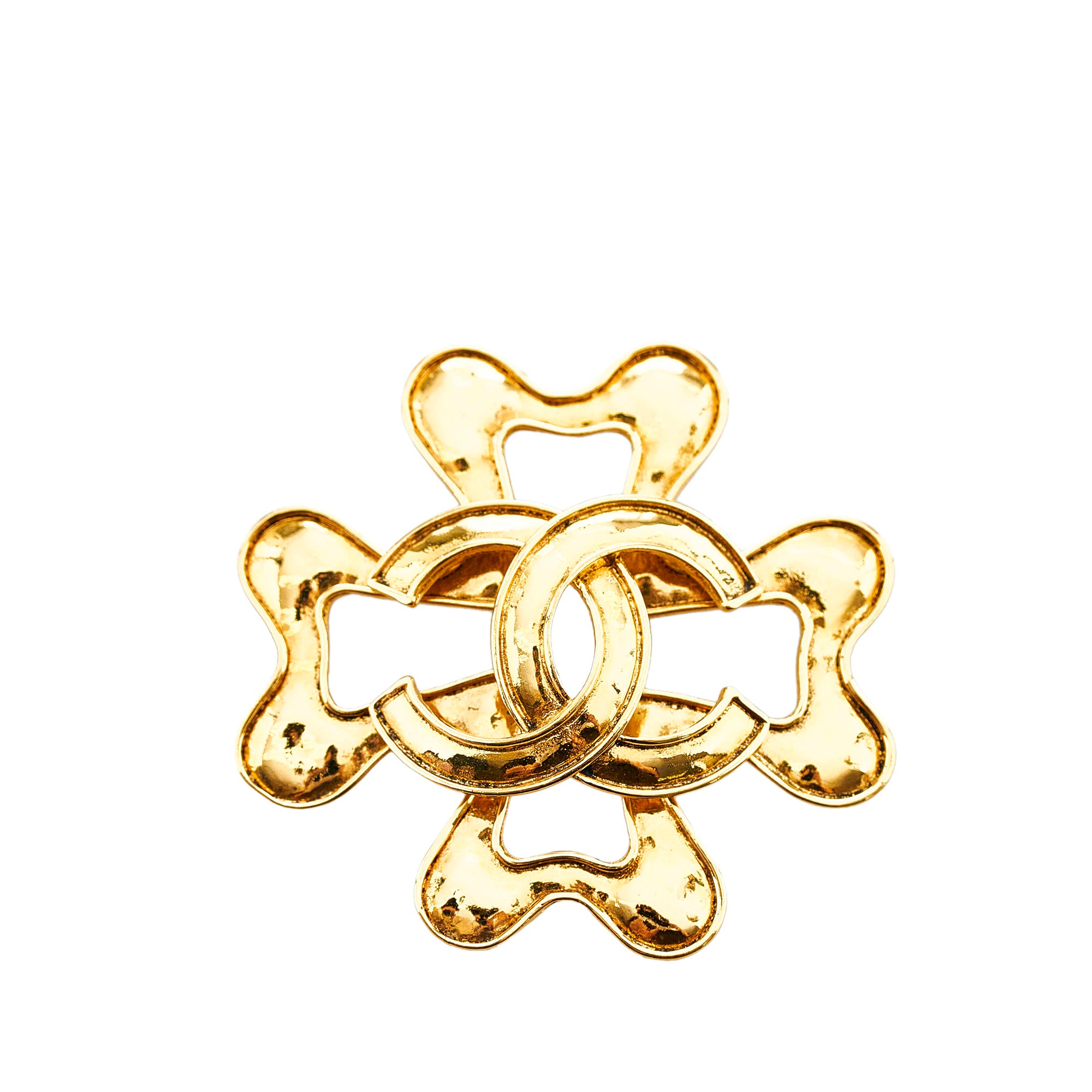 Chanel CC Black Enamel Gold Tone Clover Ring Size 51 Chanel