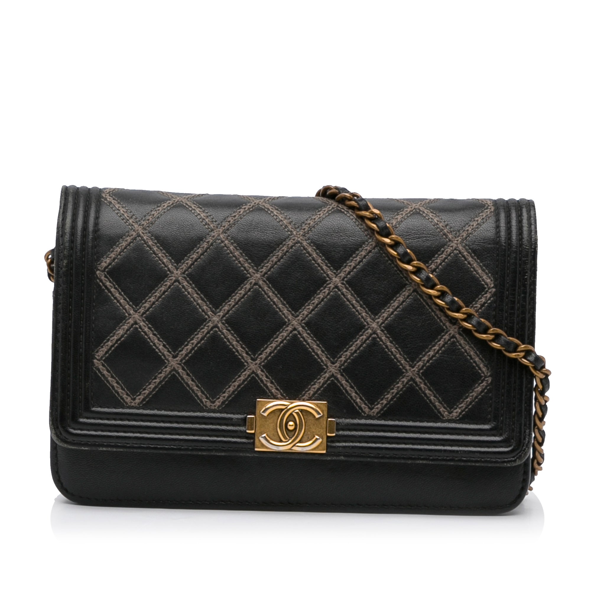 Black Chanel panache Quilted Boy Wallet On verniciata Crossbody Bag, RvceShops  Revival