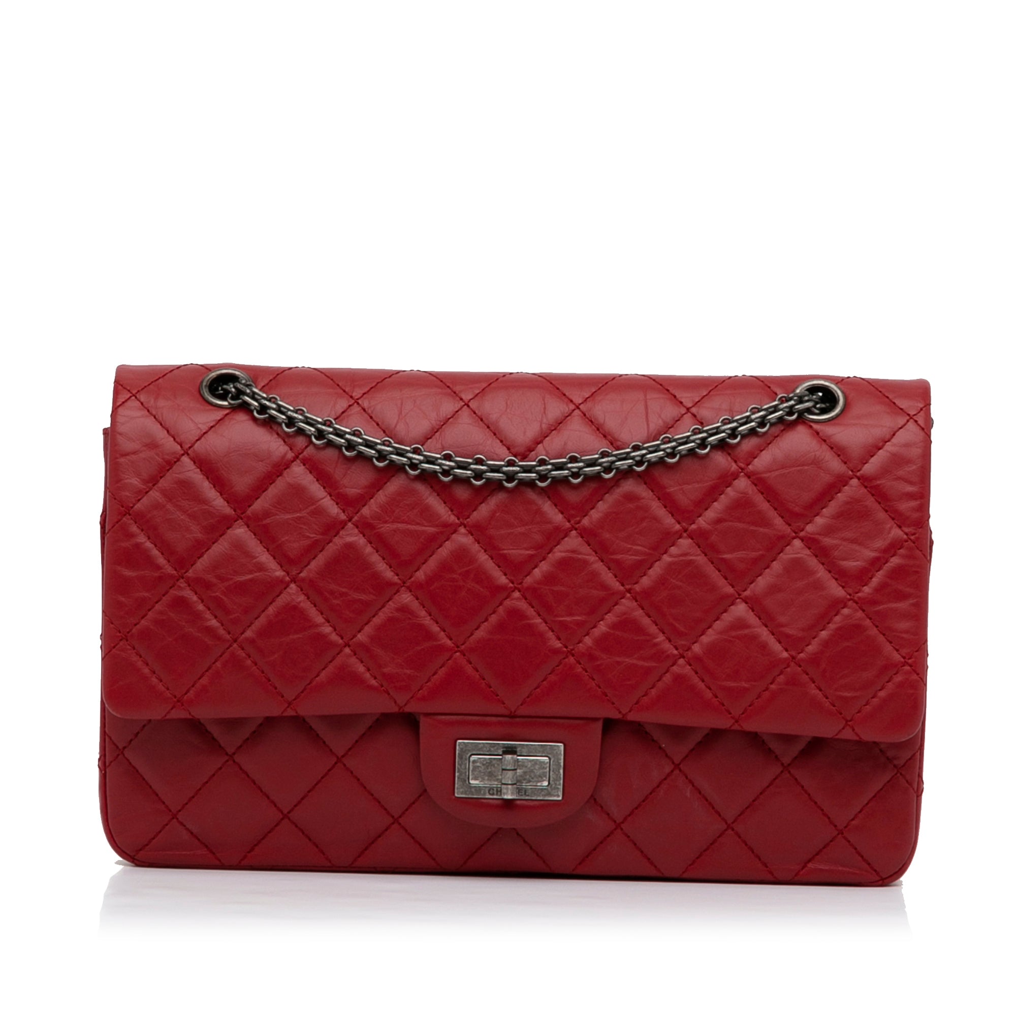 Red Chanel Reissue 2.55 Aged Calfskin Double Flap 227 Shoulder Bag, CHANEL  Deauville Line Caviar Skin Studs Mini Black AP0793