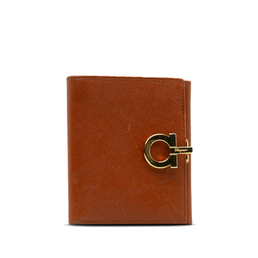 Brown Ferragamo Gancio Leather Small Wallet - Designer Revival