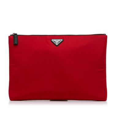 Red Prada Tessuto Soft Zip Clutch - Designer Revival