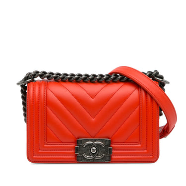 Red Chanel Small Chevron Boy Flap Bag - Designer Revival
