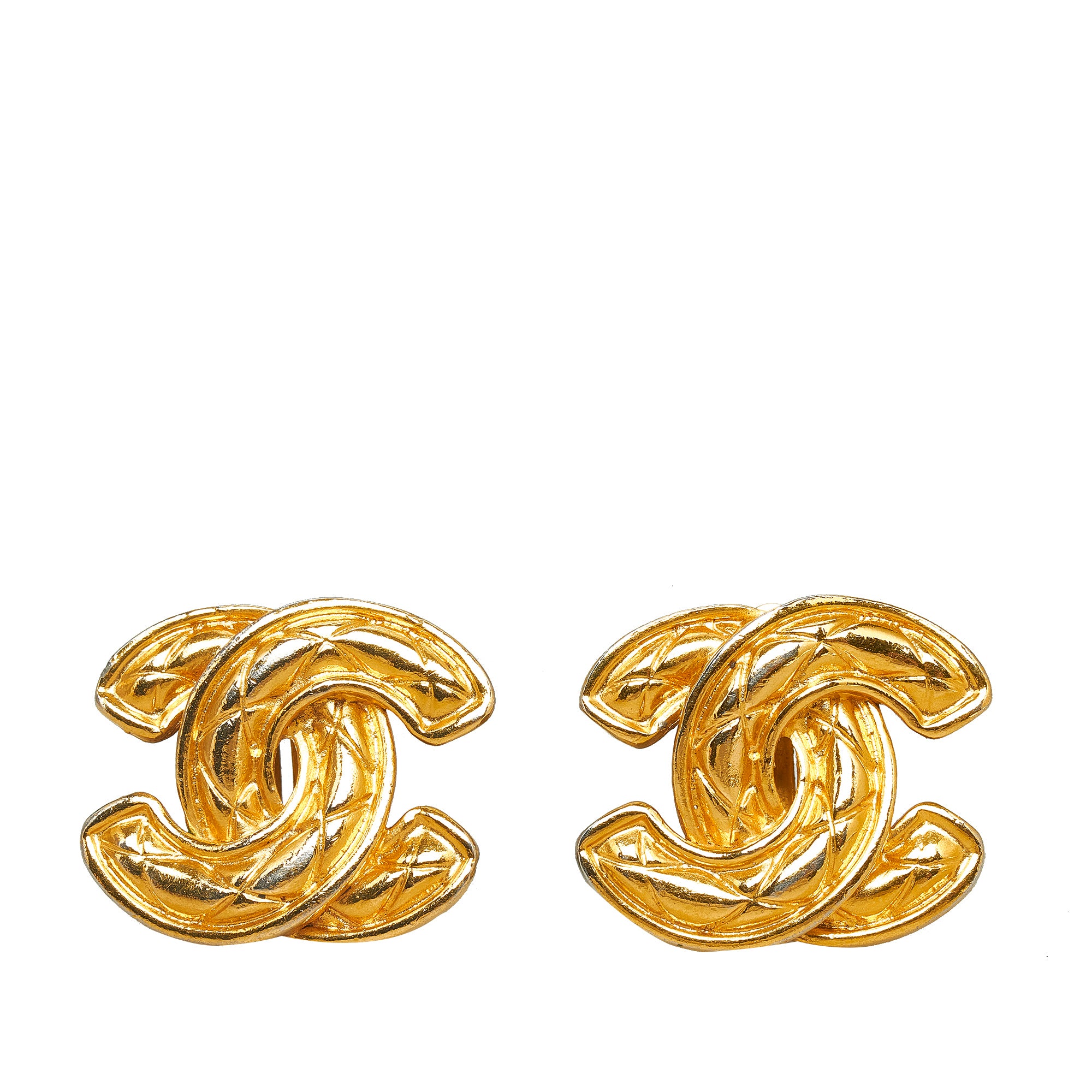 Chanel Vintage Quilted CC CC Gold Earrings