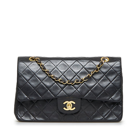 Chanel White/Black Lambskin vintage flap bag