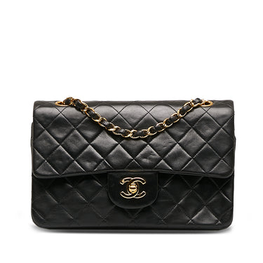 Black Chanel Small Classic Lambskin Double Flap Shoulder Bag - Designer Revival