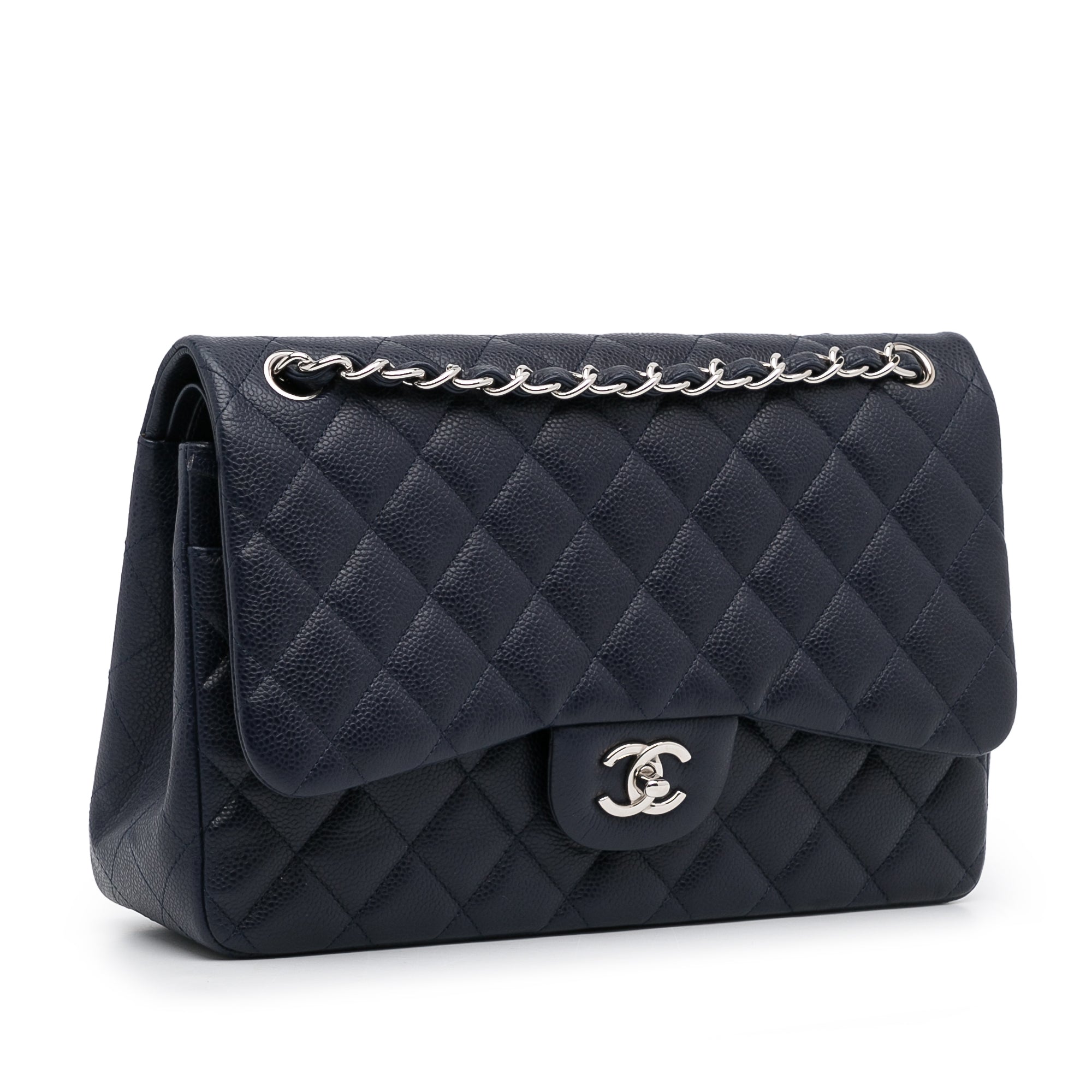 Chanel Jumbo Double Flap Quilted Caviar Leather Shoulder Bag White
