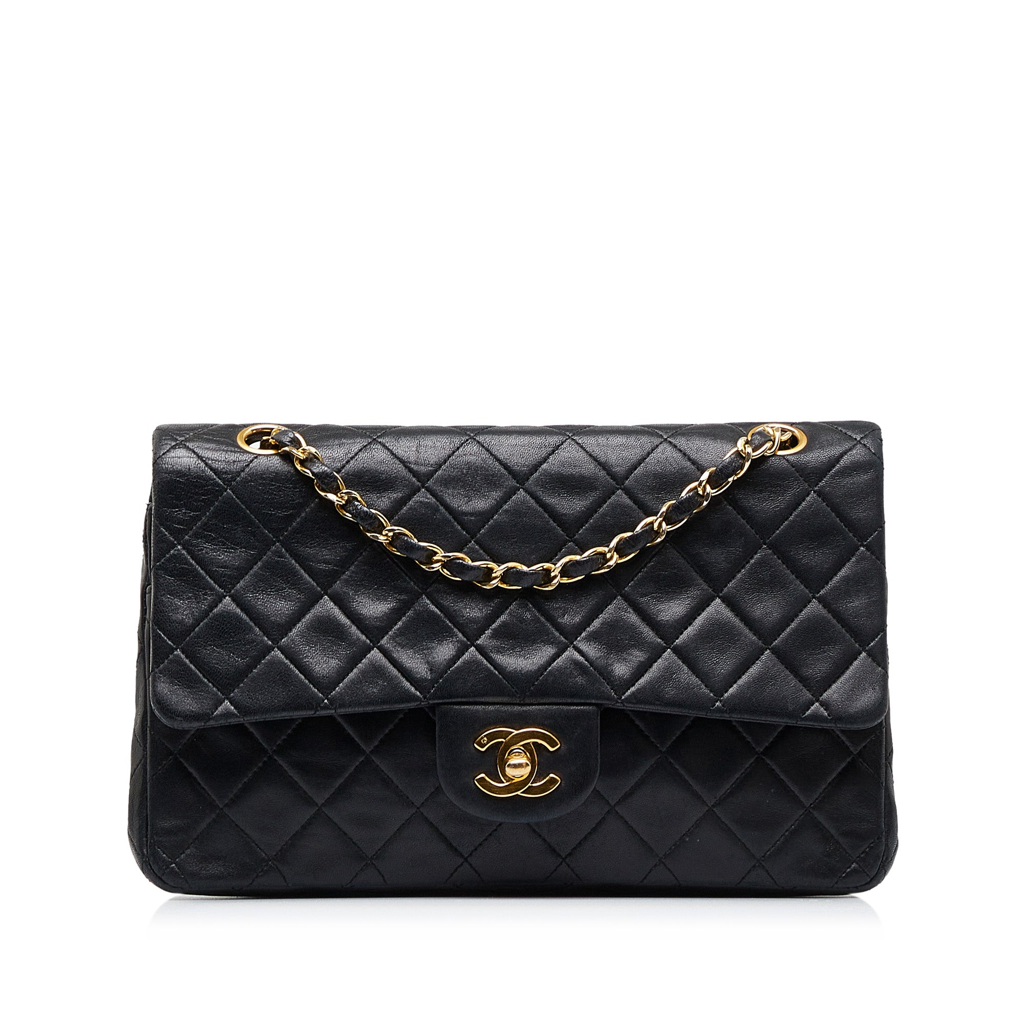 Black Chanel chez Medium Classic Lambskin Double Flap Shoulder Bag