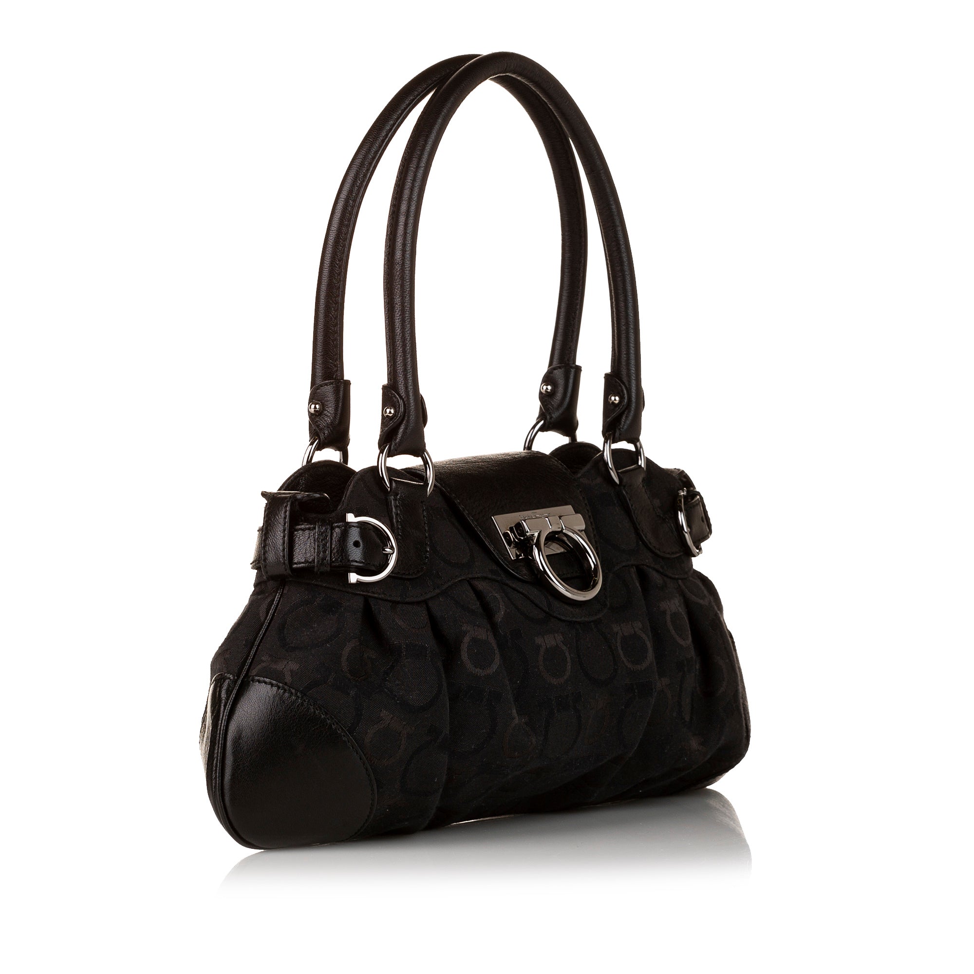 Black Ferragamo Gancini Marisa Canvas Handbag - Designer Revival