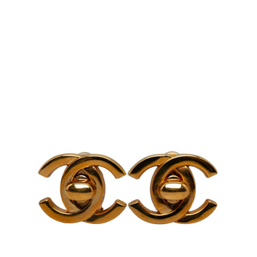 Gold Chanel CC Turn Lock Clip On Earrings - Designer Revival