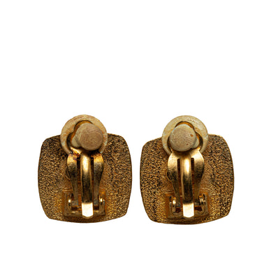 Gold Chanel Square CC Clip On Earrings - Designer Revival
