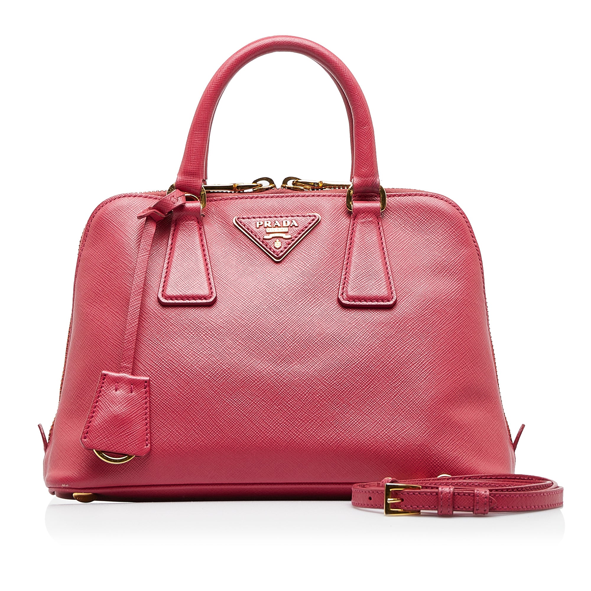 PRADA Lux Saffiano Leather Top Handle Satchel Bag Red