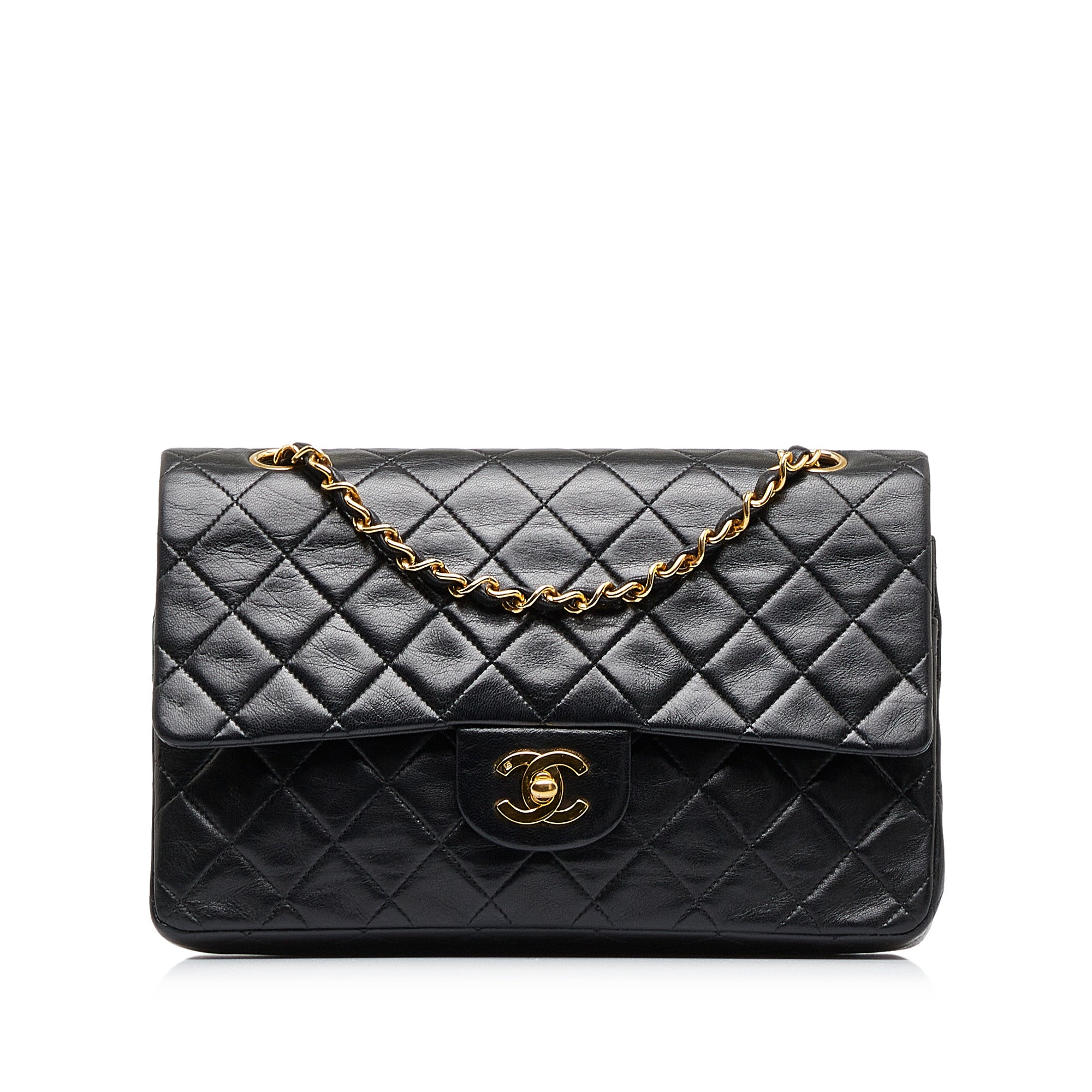 Showcases we re checking in with Chanel, Black Chanel Medium Classic  Lambskin Double Flap Shoulder Bag