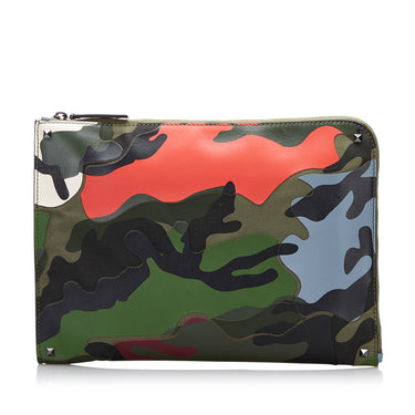 Green Valentino Camouflage Canvas and Leather Clutch Bag - Designer Revival